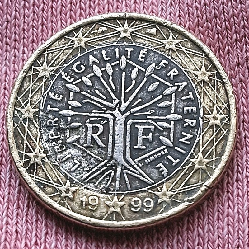 1999 FRANCE 1 EURO Coin - Authentic Early Eurozone Issue F-VF