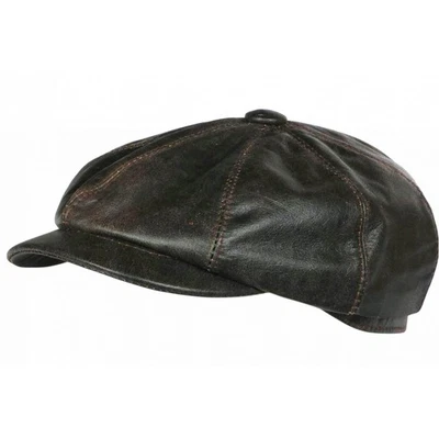 Casquette Gavroche Cuir Marron Rétro Chic Newsboy Cockpit Aussie Apparel-M - Photo 1/4