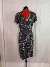 Women's Loft Wrap Floral Dress Size Small Black Gold Midi Summer D755