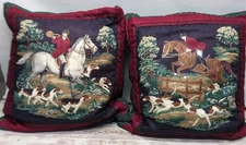 FOX HUNT Hunting Pillow 2pc Set Equestrian Barn Décor Horse Riding Hounds Dogs