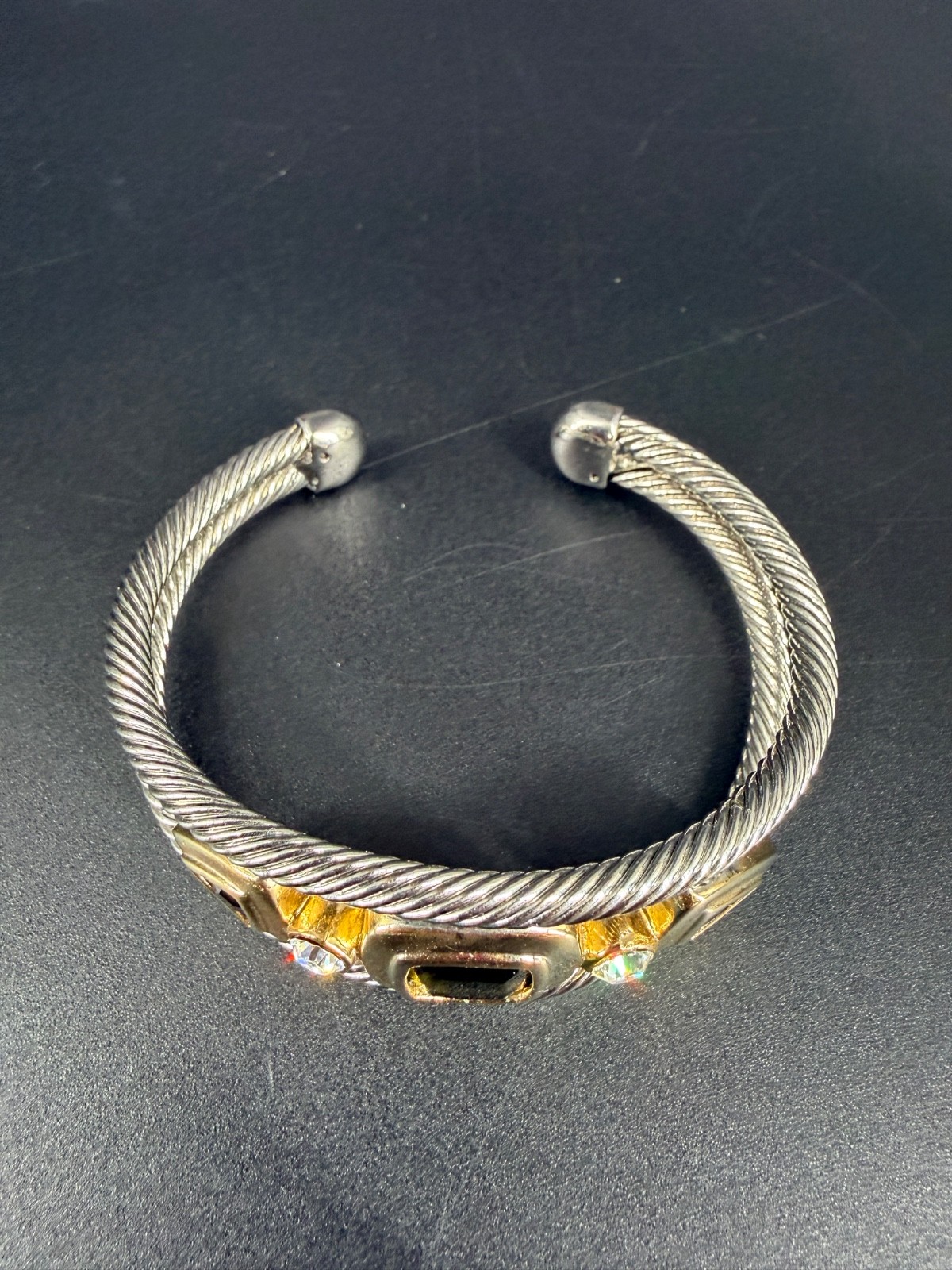 Twisted Cable Cuff Bracelet Geometric Gemstone Go… - image 12