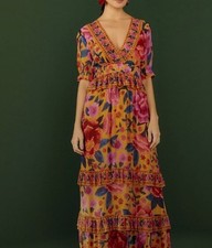 Farm Rio Ruffled Floral Print Georgette Midi Dress Size M NWT (MSRP 275)