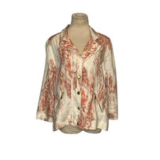 Chico's cream orange abstract print linen buttoned jacket size 2 - Large