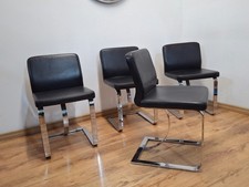 Set 4 sedie a sbalzo Cantilever in acciaio e pelle  Design Italiano Modernariato