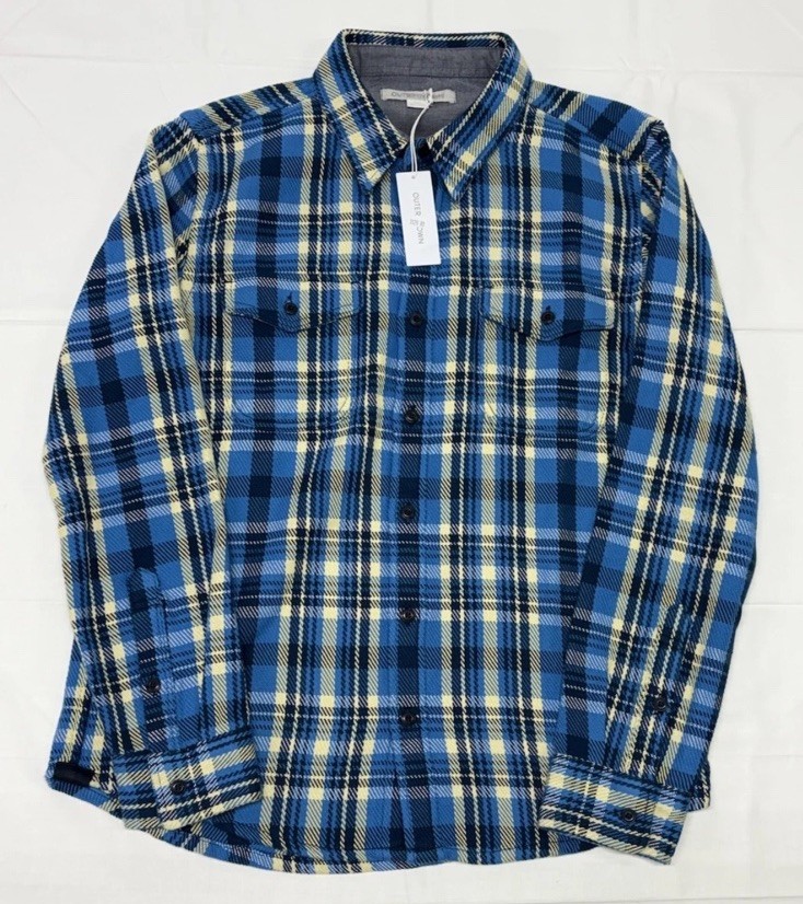 OUTERKNOWN Blanket Shirt Men’s Medium Blue Plaid Twill Button Up Shirt NWT