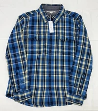 OUTERKNOWN Blanket Shirt Men’s Medium Blue Plaid Twill Button Up Shirt NWT