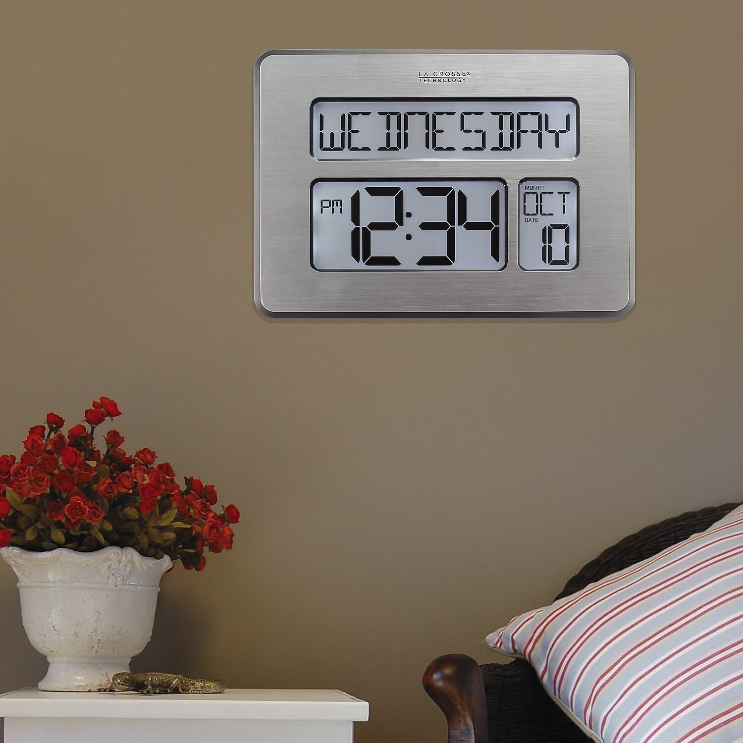 La Crosse Technology C86279 Atomic Full Calendar Clock with Extra Large Digits,