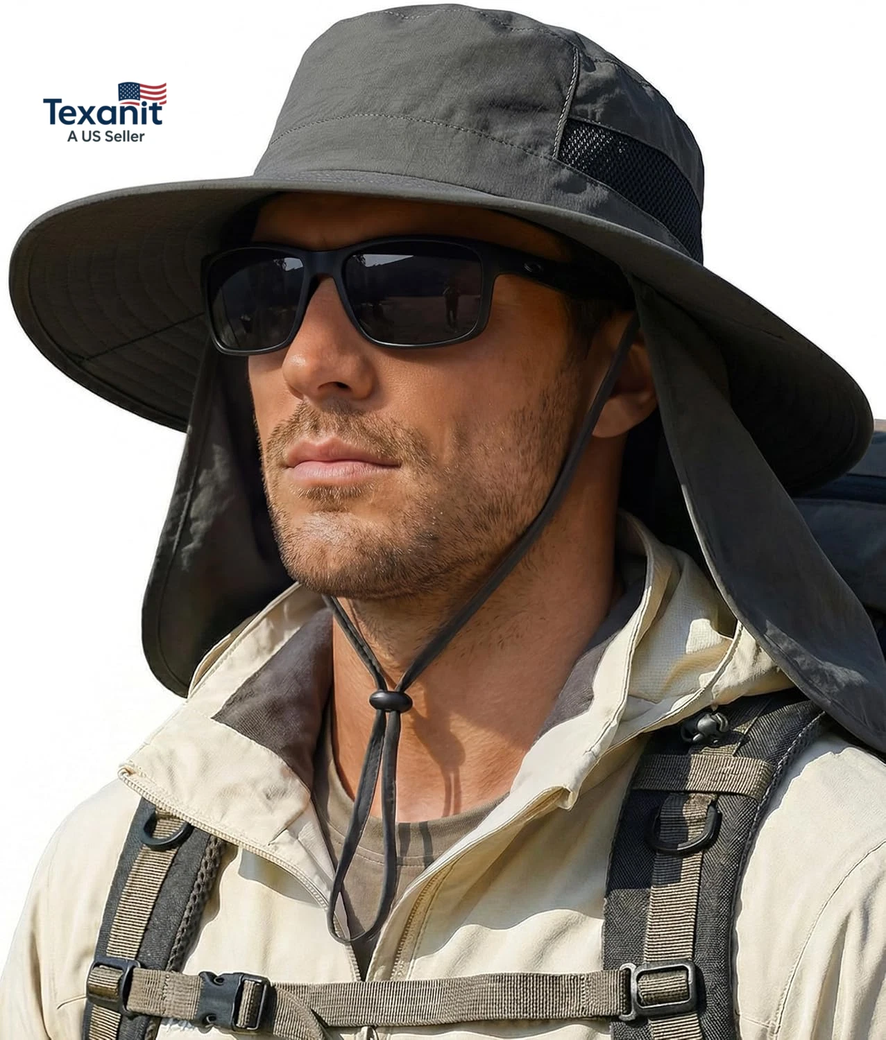 Sun Hats for Men Wide Brim Bucket Hat with Neck Flap for Fishing & Hiking Mens S
