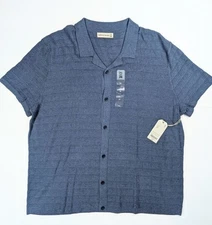 Mutual Weave Navy Striped Button Short Sleeve Knitted Shirt Men's Size XXL NWT