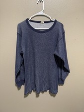 Vintage J.E. Morgan Men's XL Blue Thermal Base Layer Top Waffle Knit Long Sleeve