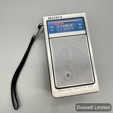 Vintage Sony ICF-200W FM/AM 2 Band Portable Transistor Radio Silver Wrist Strap