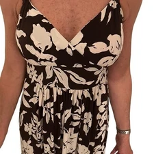 Floral Maxi Dress Brown White Sleeveless Sundress Casual Summer