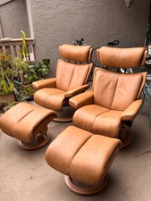 Ekornes Stressless Medium "Magic" Taupe Paloma Leather Swivel Recliner & Ottoman