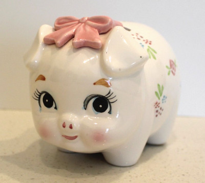 Vintage Seto Ware Piggy Bank Flower Design Japanese Ceramic