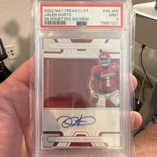 JALEN HURTS 2022-23 National Treasures Collegiate Patch Auto #/99 PSA MINT 9