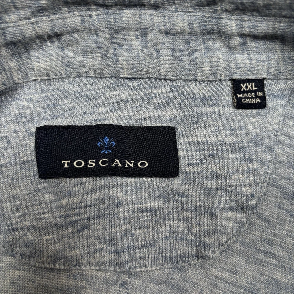 Toscano Linen Polo Shirt Men XXL (FIT L) Heathered Blue Pocket Short Sleeve Golf - Image 4 of 4