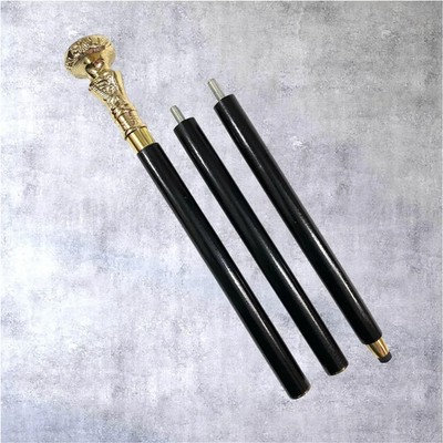 Vintage Handmade Brass Handle Wooden Walking Stick Cane for Men & Women