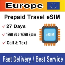 (eSIM) Europe Travel SIM Card | 36 Countries | 3-30GB | 7-30 Days | QR code