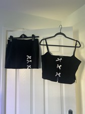 Black Mini Skirt Co Ord With White Bow Detail