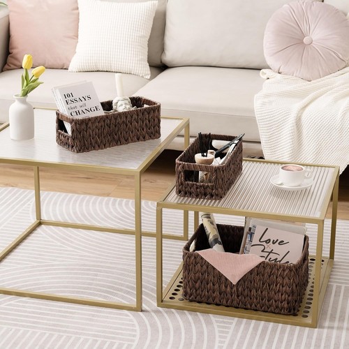 Elegante Set Cestino Portaoggetti Impermeabile - 3 Pezzi Organizzatori in Vimini Marrone - Foto 11 di 11