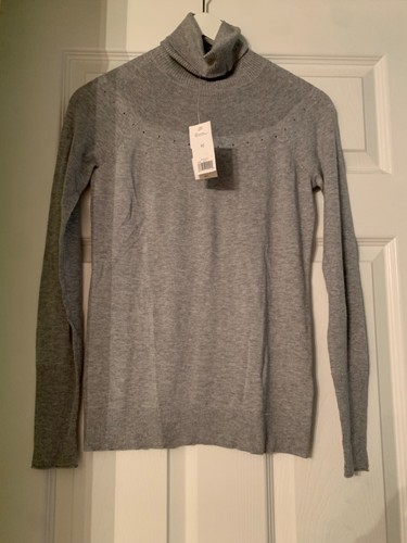Silk Cotton Blend Banana Republic Womens XS Gray Turtleneck Sweater Heather Gray