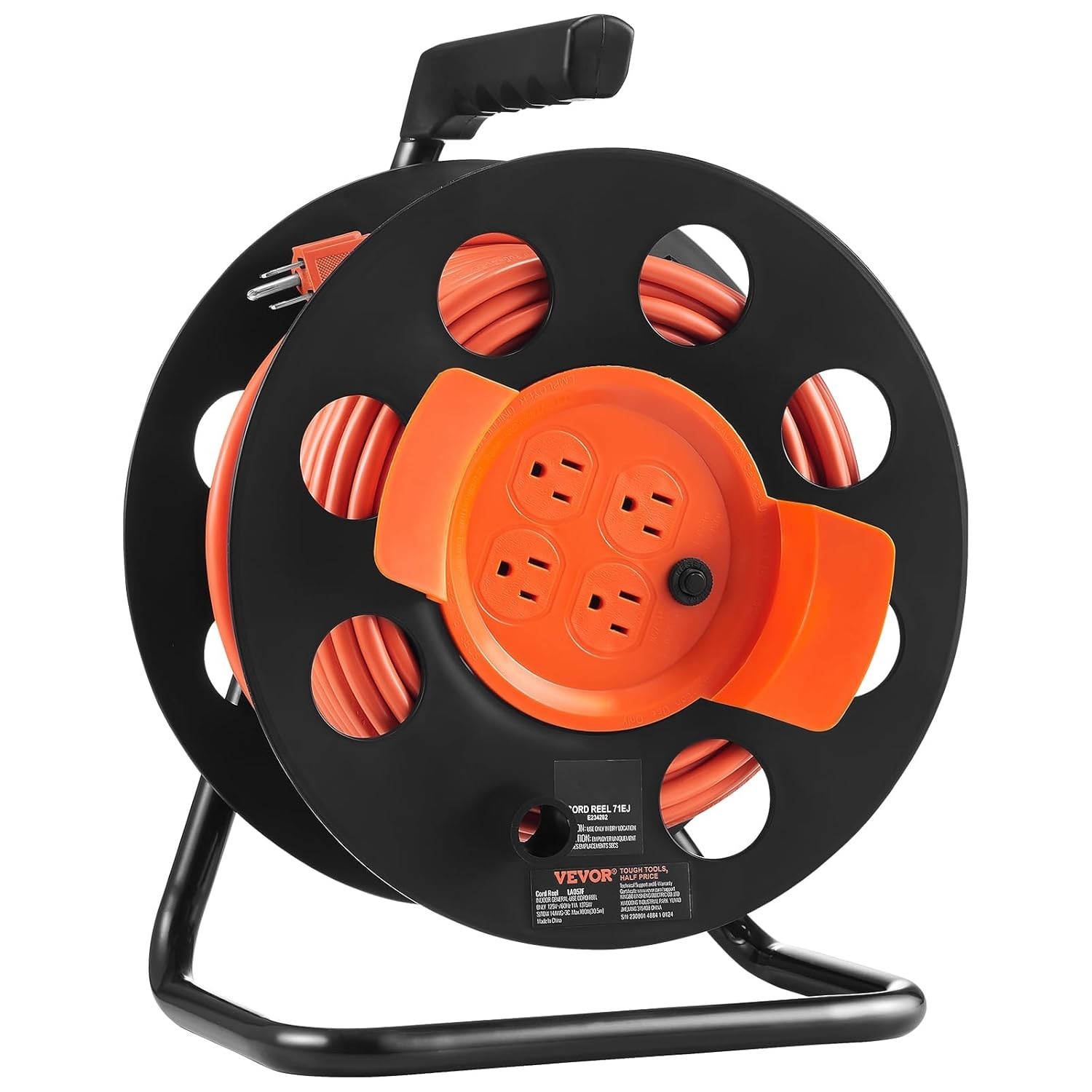 100 FT Retractable Extension Cord Reel W/ 4 Outlets & Heavy 