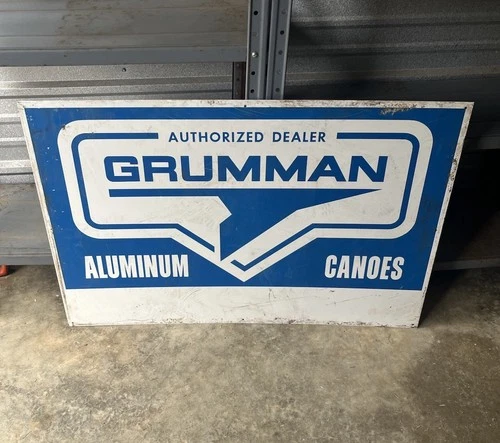 Vintage Grumman Authorized Dealer Aluminum Canoes Large Metal Sign 36” x 24”