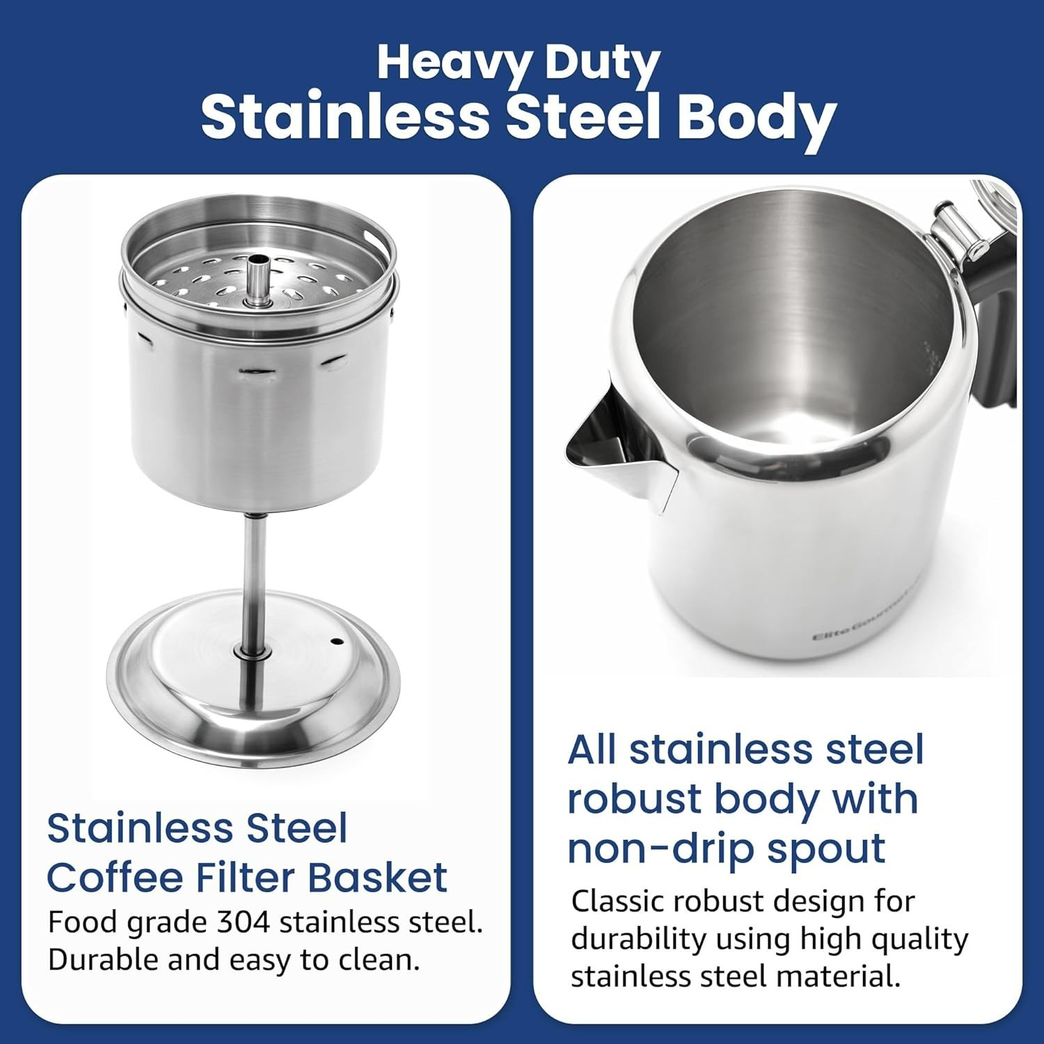 Heavy Duty Stove Top Percolator Yosemite Coffee Pot Maker Stainless Steel 8-Cup