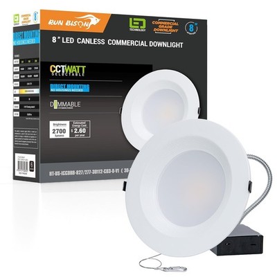 8 Inch Recessed LED Commercial Downlight with J-Box, Wattage Adjustable 16/21/27