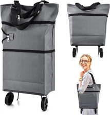 Collapsible Shopping Cart Folding Trolley Grocery Bag 360° Wheels Large Capacity