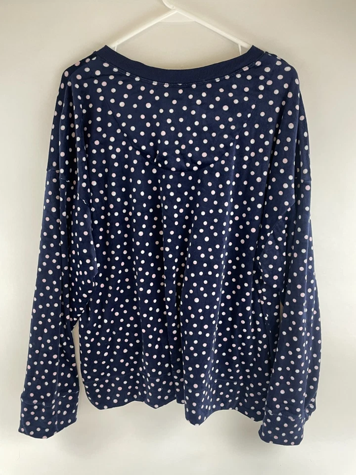 Nautica PJ Топ женщин размер XXL темно-синий розовый белый горошек флис v-образным вырезом - Изображение 2 из 4