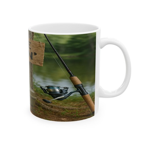 Hooked on Coffee and the Outdoor - Taza de cerámica Gone Fishin’ para pescadores - Imagen 6 de 10