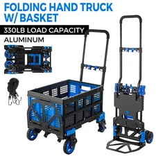 2 in 1 Convertible Hand Truck with Folding Basket Retractable Handle Dolly Cart