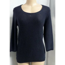ANN TAYLOR NAVY BLUE TEXTURED KNIT CLASSIC 3/4 SLEEVES CAREER SWEATER SZ: L NWT