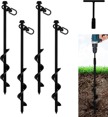 16  Ground Anchors (4Pcs) Easy to Use with Drill, Heavy Duty Anchor Hook for Cam