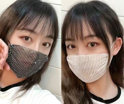 Rhinestone Face Mask Diamond Design For Women Mesh Face Mask Cover Only Lot Of 2