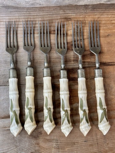 Antique rare porcelain handle utensil set: 5 knives; 6 forks - Picture 4 of 18