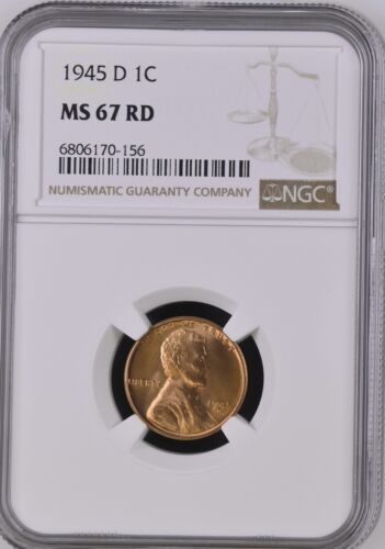 1945-D 1C RD Lincoln Wheat One Cent NGC MS67RD  6806170-156 - Picture 1 of 2