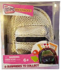 New Real Littles Backpack with 6 surprises gold and white dot