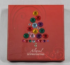 CST ALMOND ENRICHED SET OF 9 GUEST SOAPS IN A CHRISTMAS TREE DECORATED BOX NEW