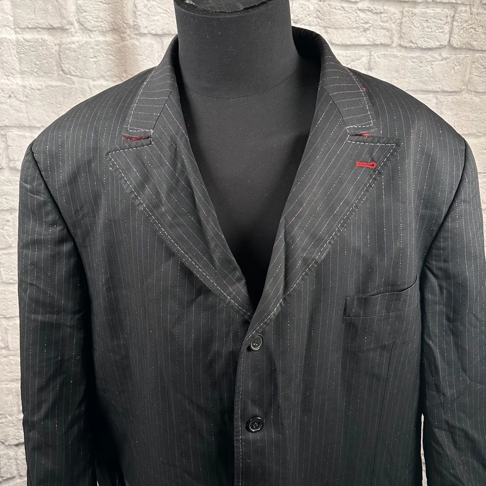 Abrigo Blazer Deportivo Code Red Steve Harvey Para Hombre Negro 56L Lana Merino Rayas Foto 3 de 4