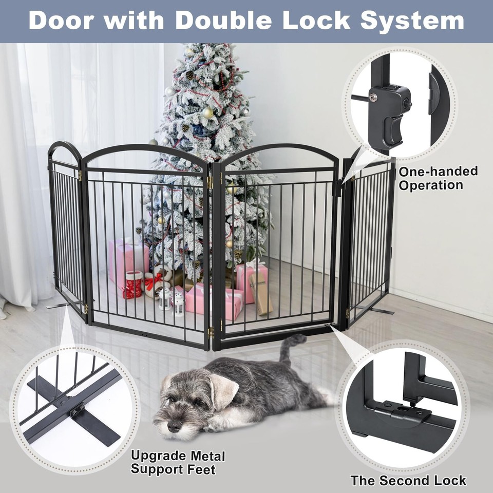Full Metal Freestanding Dog Gates with Door,Foldable Pet Fences Outdoor