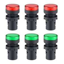 6pcs AC/DC 24V Red Lights + Green LED Wire Panel Mount 7/8" 22mm