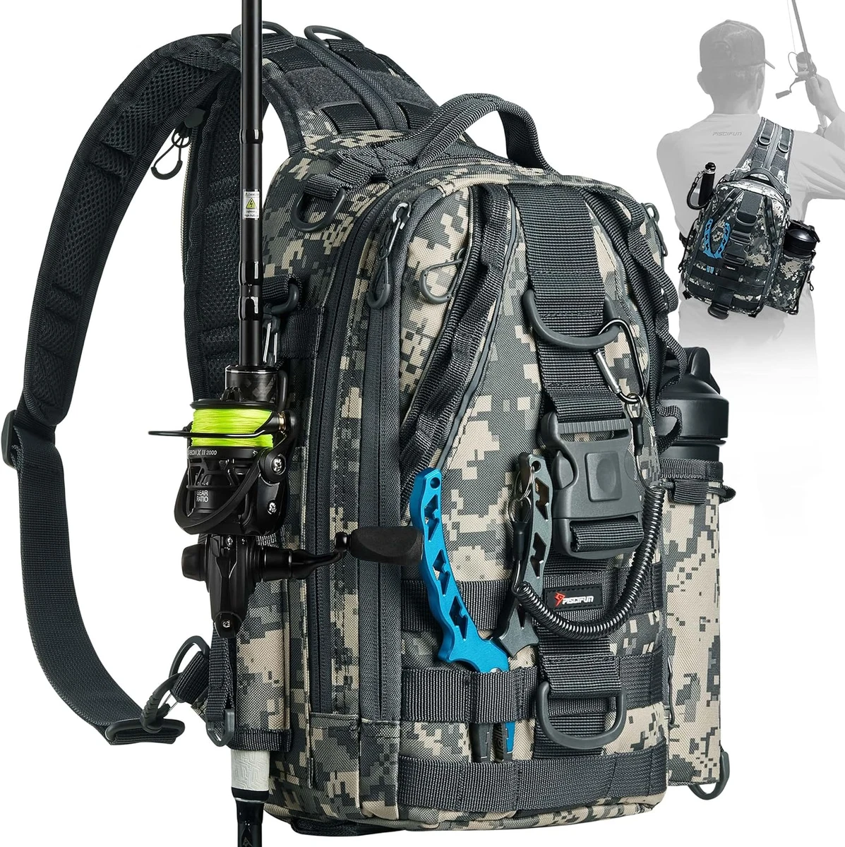 Fishing Tackle Backpack with Rod & Gear Holder, Lightweight Outdoor  Water-Resist