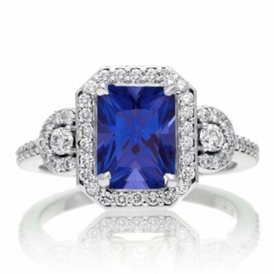 Blue Emerald 3.25TCW Sapphire Cocktail 935 Argentium Silver Anniversary Ring Set