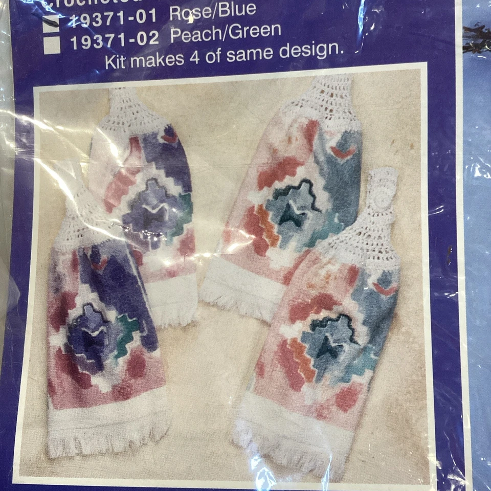 Toallas de mano Mary Maxim exclusivas de ganchillo Southwest rosa y azul nuevas Foto 3 de 4