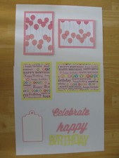 BIRTHDAY Scrapbook 8 Pieces Pre-Made Set Photo Mats, Tag, Words PINK/YELLOW