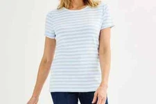Women's Croft & Barrow® Essential Crewneck Tee Red Blue & Navy Classic Stripe