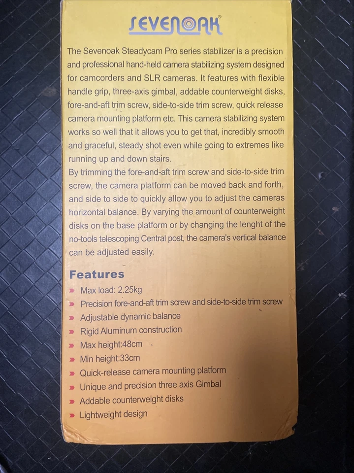 Sevenoak SK-SW03 Professional DSLR Stabilization Stedicam Gimbal New - Image 3 of 3