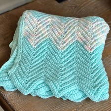 Baby Blanket, Handmade Pink and Aqua Blanket, Handmade Crochet Knit Blanket